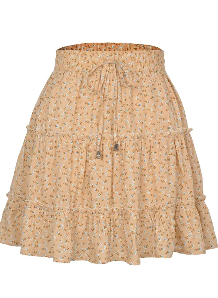 New Women's High-waisted Floral Half Skirt Peplum Printed A-Line Short Skirt