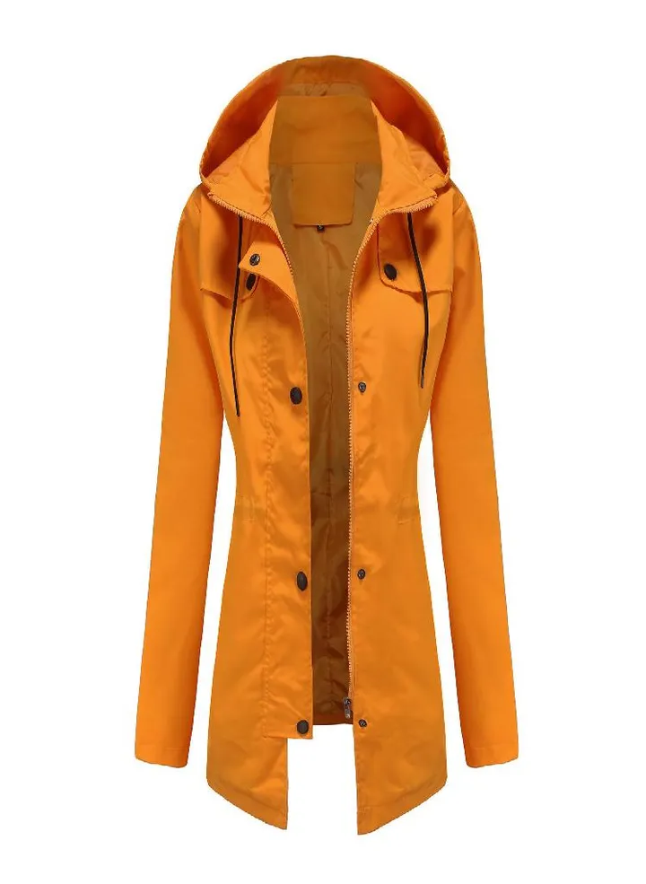 Women 'S Trench Coat Women 'S Mid -Length Cardigan Hooded Jacket Outdoor Raincoat