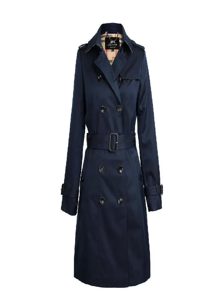Women's Spring and Autumn Middle Long Windbreaker Double Breasted British Khaki Windbreaker Coat