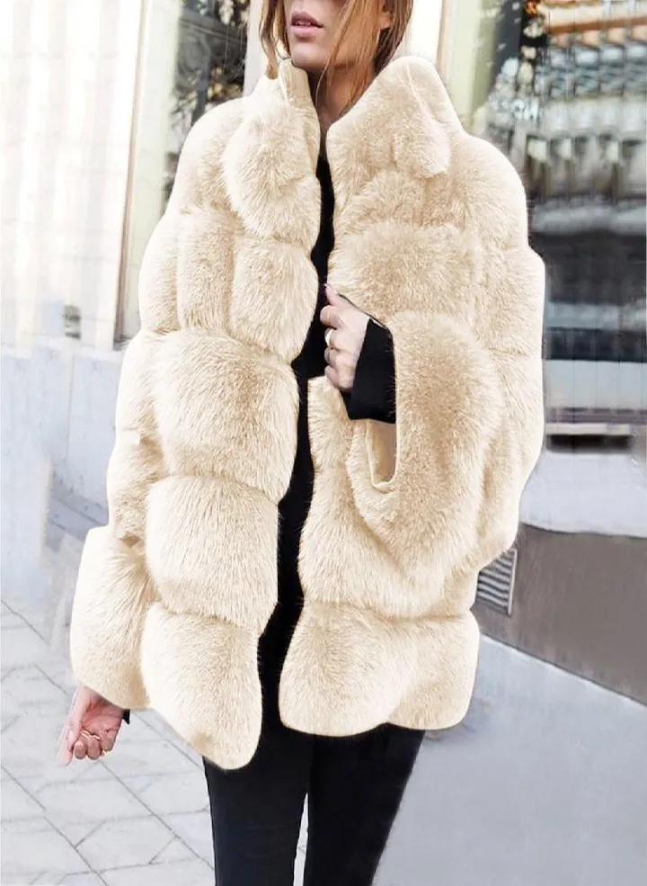 Women Plus Size Short Faux Coat Warm Furry FauxLong Jacket Sleeve Outerwear