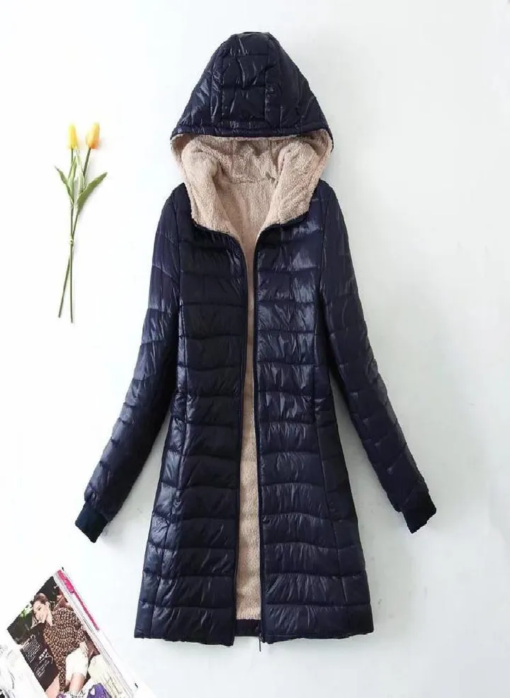 Autumn and Winter New European and American Lamb Fleece Mid Length Warm Hooded Cotton Coat Women's Top Plus Size Cotton Coat