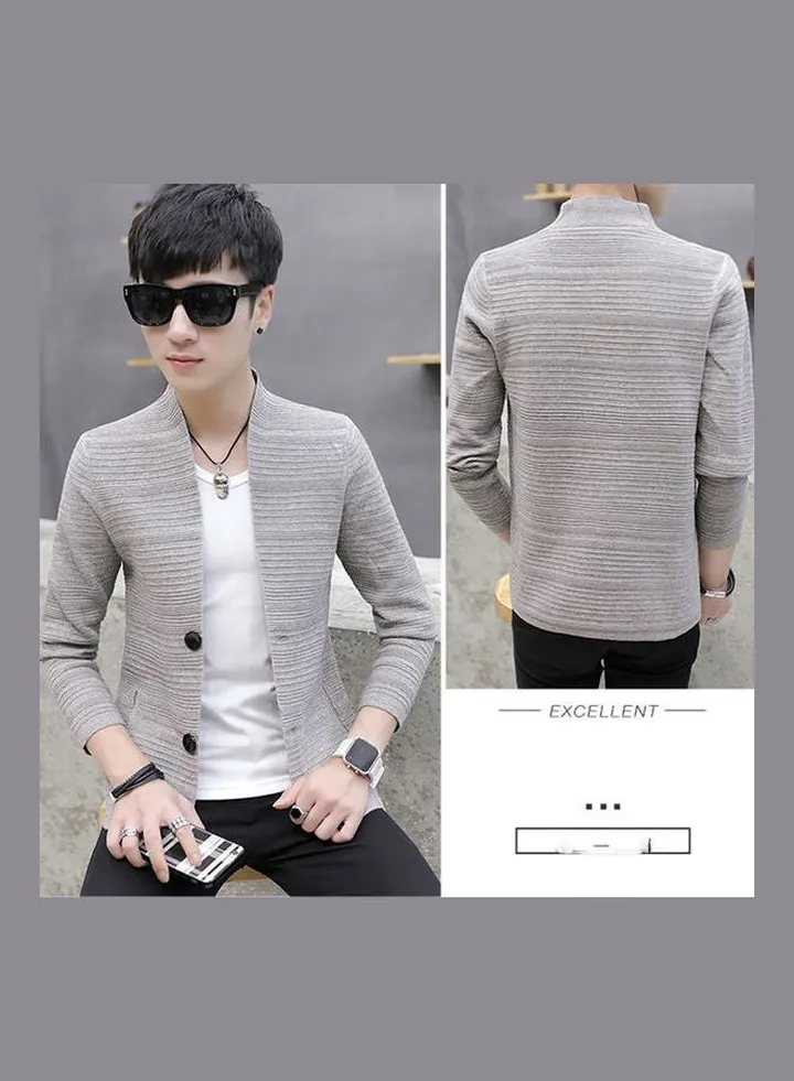 Men Sweater With Stand Collar Grey