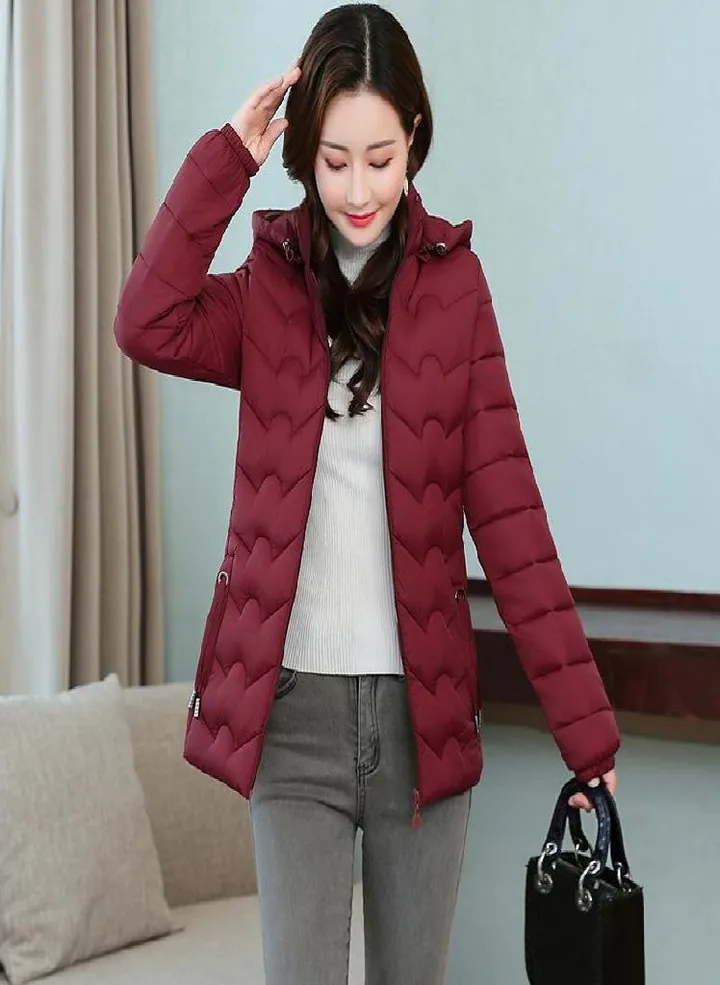 Middle Aged Women Winter Warm Lightweight Cotton Coat Plus Size Short Hooded Jacket Outwear