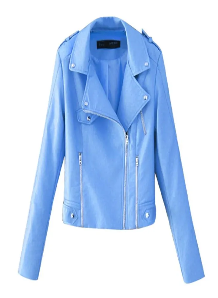 Womens Casual Solid Color Lapel Zipper Long Sleeve Leather Jacket Coat
