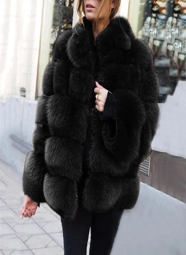 Women Plus Size Short Faux Coat Warm Furry FauxLong Jacket Sleeve Outerwear