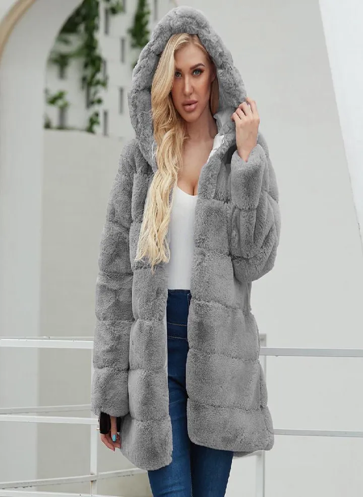 Womens Ladies Warm Faux Coat Jacket Solid Hooded Outerwear