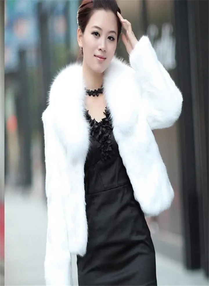 Faux Rabbit Hair Coat Women's Warm Outerwear Autumn Winter Short Faux Fox Fur Collar Coat Jacket Plus Size Overcoat