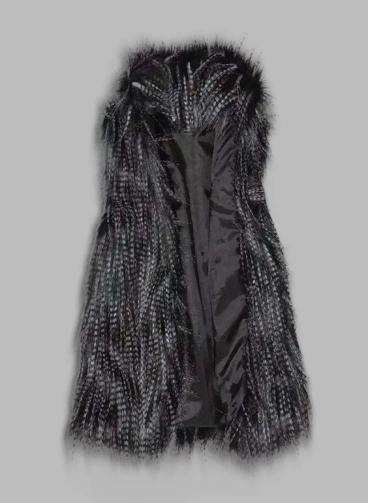 Women's Wool Vest Faux Fur Vest Stand Collar Faux Fur Coat Vest Jacket