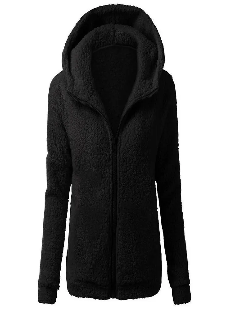 Women Hooded Sweater Coat Winter Warm Wool Zipper Coat Cotton Coat Outwear