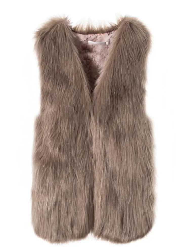 Ramidos Womens Sleeveless Faux Fur Waistcoat Solid Collor Winter Loose Vest Coat