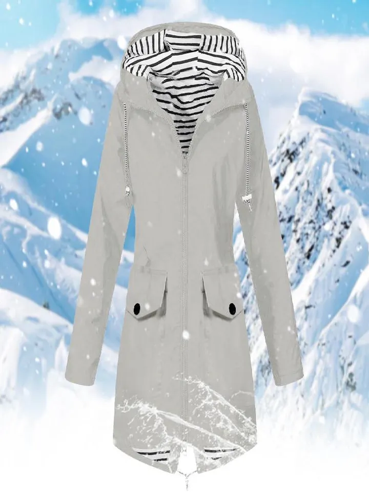 Women Solid Rain Jacket Outdoor Plus Size Waterproof Hooded Windproof Loose Coat