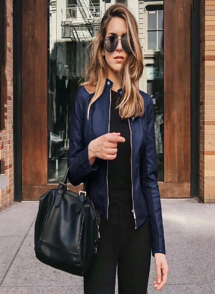 Women Ladies Lapel Motor Jacket Coat Zip Biker Short Punk Cropped Tops