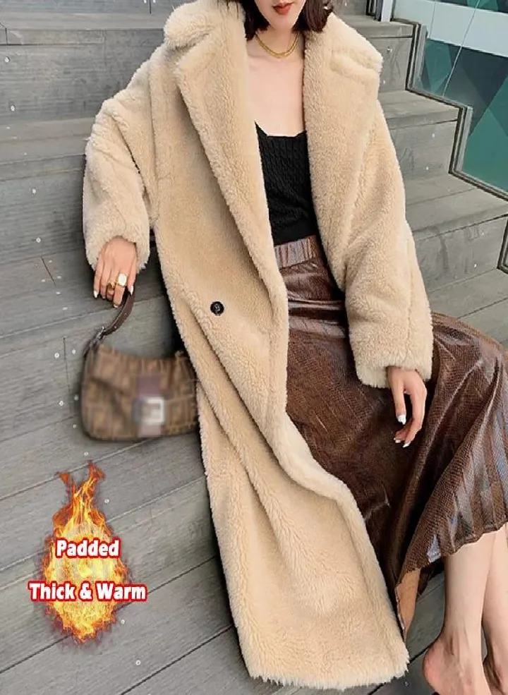 Long Teddy Bear Jacket Coat Women Winter Thick Warm Oversized Chunky Outerwear Overcoat Women Faux Lambswool Fur Coats