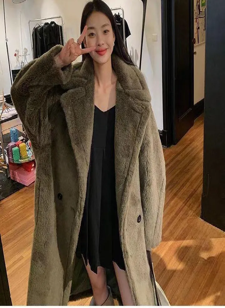 Long Teddy Bear Jacket Coat Women Winter Thick Warm Oversized Chunky Outerwear Overcoat Women Faux Lambswool Fur Coats