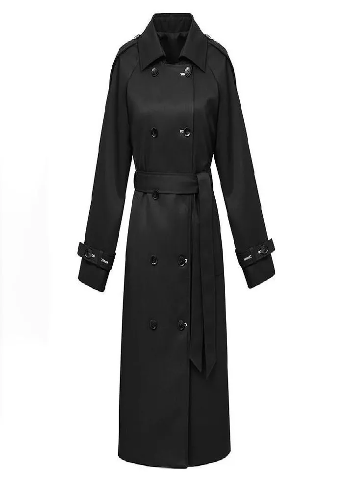 JAZZEVAR Double Breasted Medium Length Black Trench Coat Women's Autumn British Coat