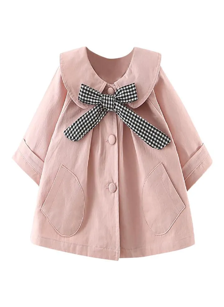 Toddler Kids Girls Solid Doll Collar Plaid Windproof Coat Outwear Casual Clothes