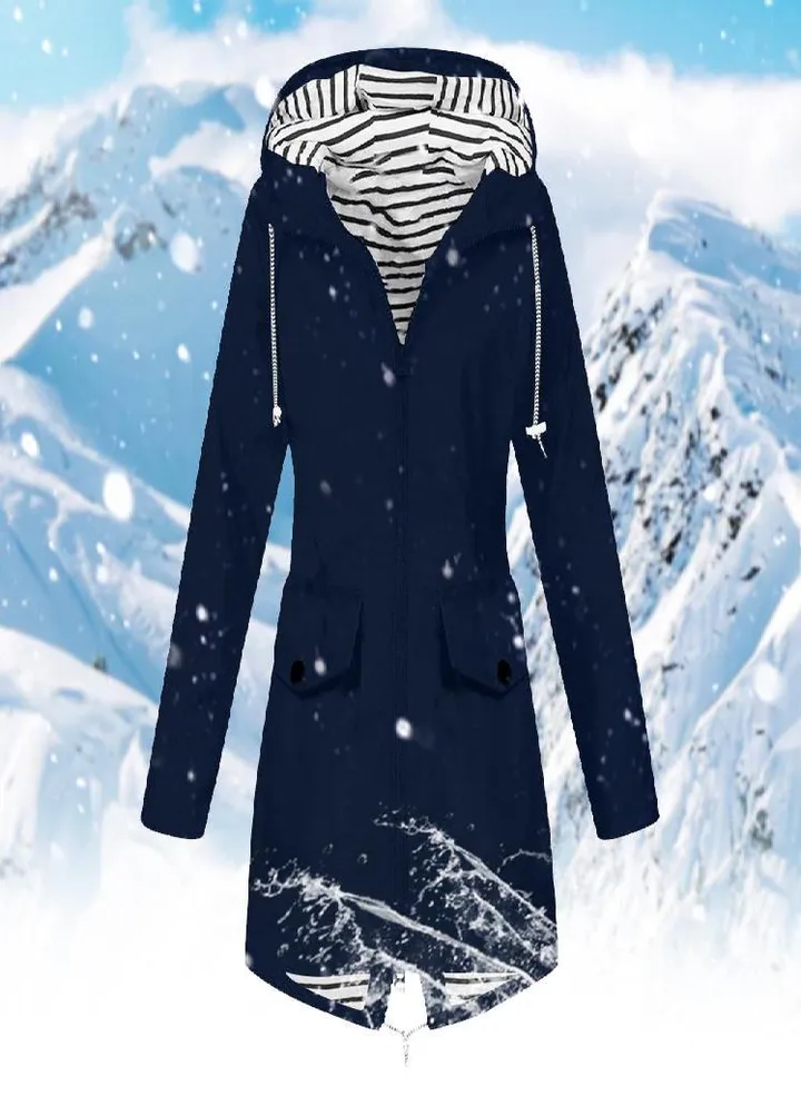 Women Solid Rain Jacket Outdoor Plus Size Waterproof Hooded Windproof Loose Coat