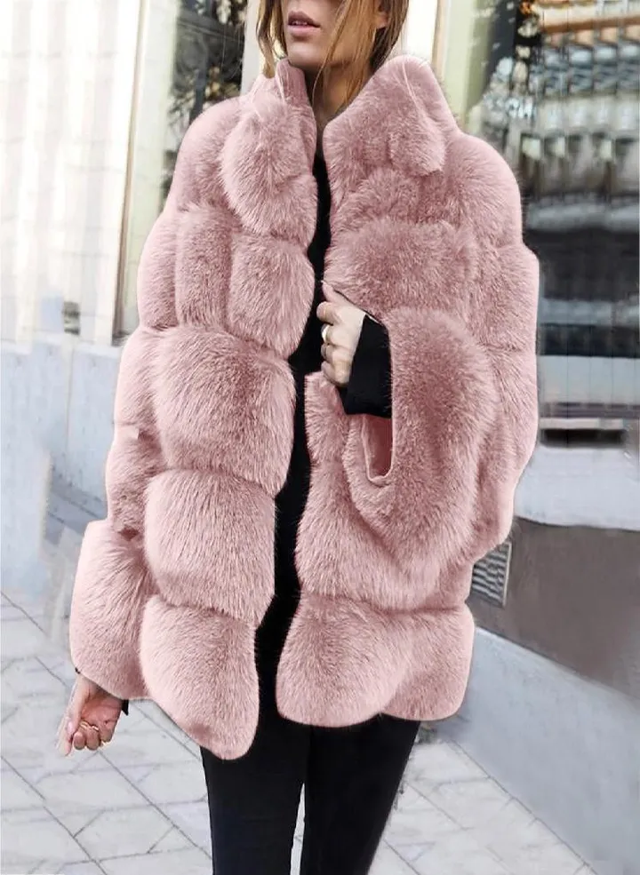 Women Plus Size Short Faux Coat Warm Furry FauxLong Jacket Sleeve Outerwear