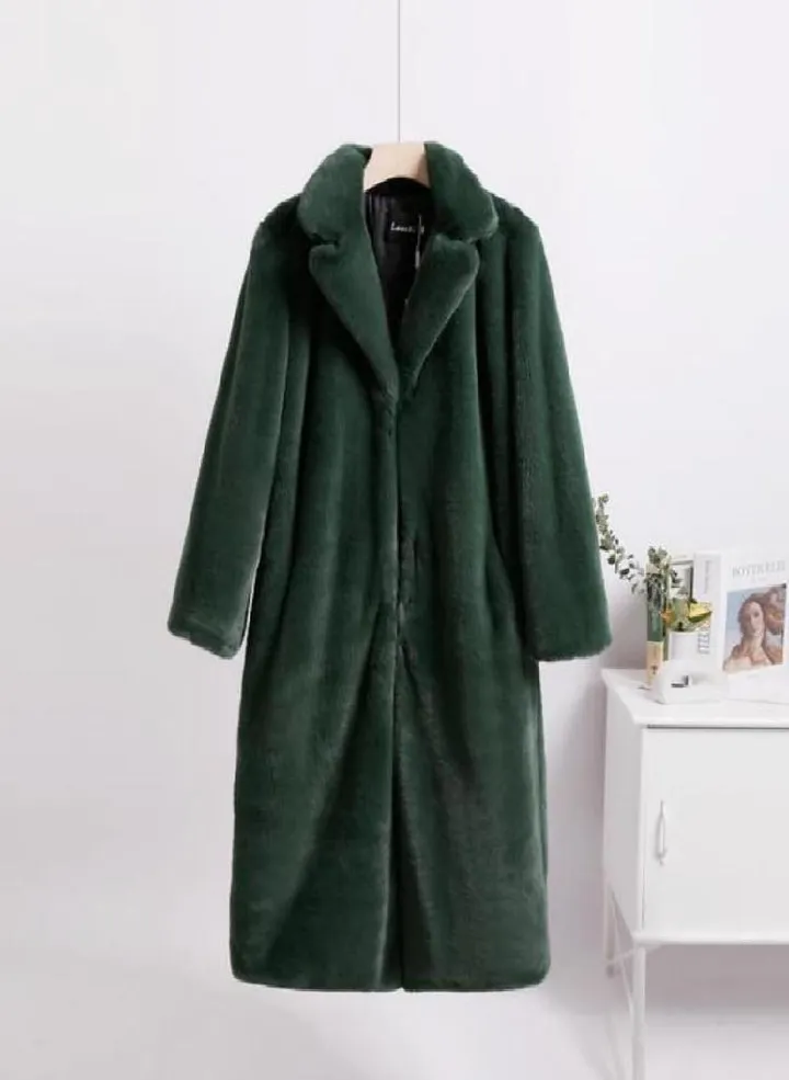 Women Contrast Color Mink Faux Fur Coat Turn Down Collar Winter Fur Lady Long Coat