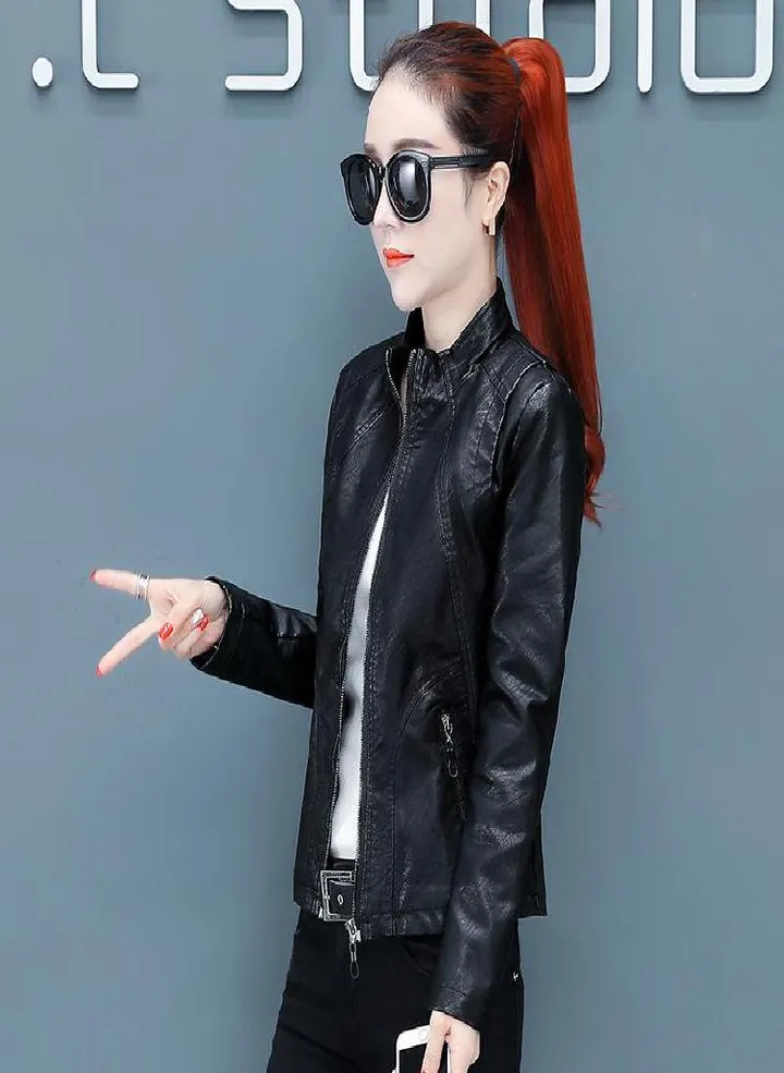 Leather Jacket Women's Short Motorcycle Clothing Plus Size Women's Slim PU Leather Jacket