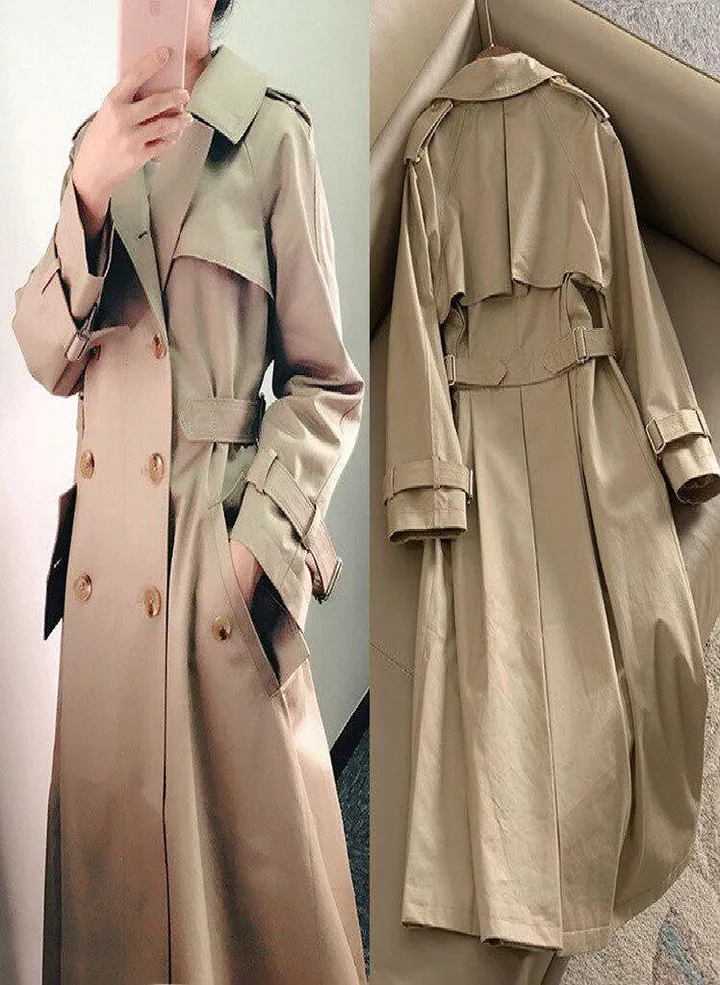 Khaki Double-breasted Trench Coat Women Autumn British Lapel Long Windbreaker Clothes Femme Loose Cloak Dust Coat Outwear