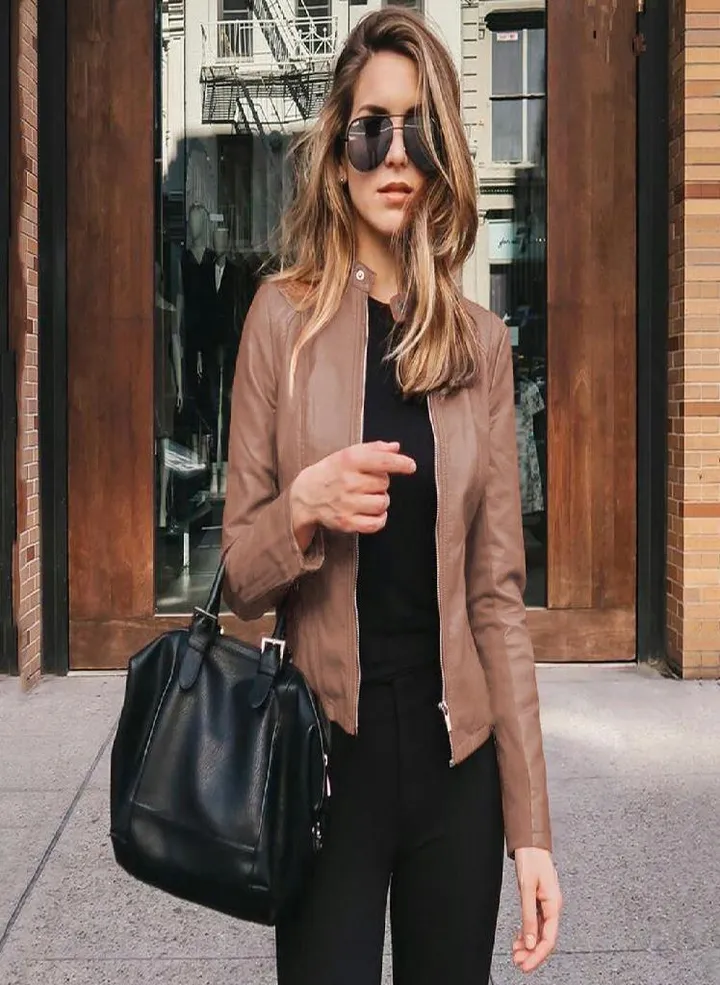 Women Ladies Lapel Motor Jacket Coat Zip Biker Short Punk Cropped Tops