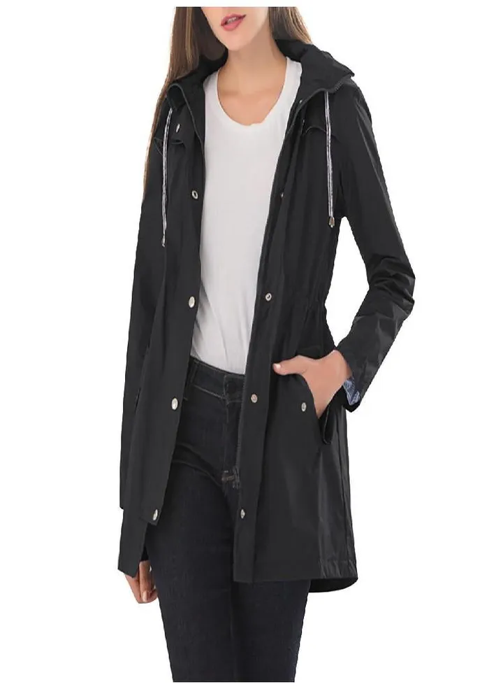 Women Hooded Waterproof Zipper Mid-length Windproof Waterproof Raincoat Jacket