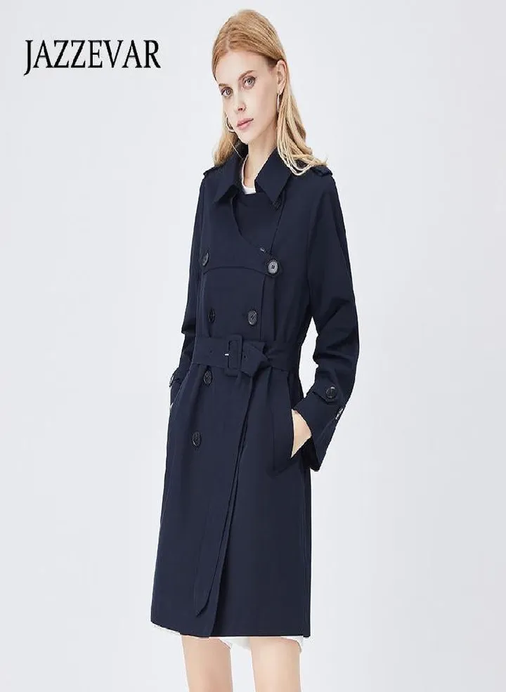 JAZZEVAR Medium and Long Windbreaker Coat Women's Autumn New British High-quality Coat