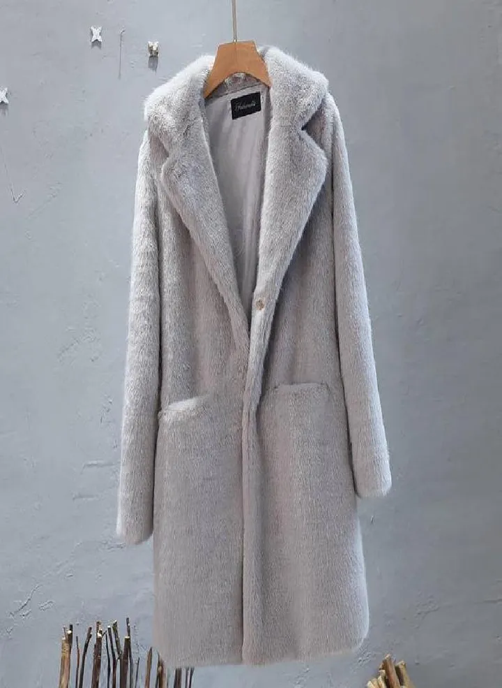 Women Mink Faux Fur Coat Solid Female Turn Down Collar Winter Warm Fake Fur Lady Coat Casual Jacket