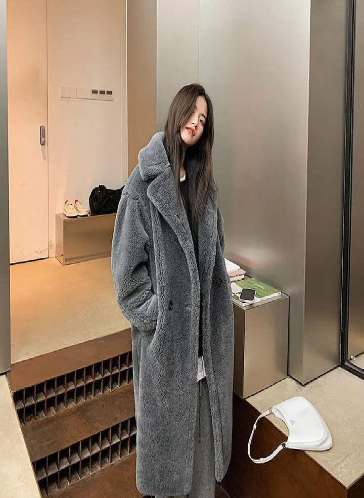 Long Teddy Bear Jacket Coat Women Winter Thick Warm Oversized Chunky Outerwear Overcoat Women Faux Lambswool Fur Coats