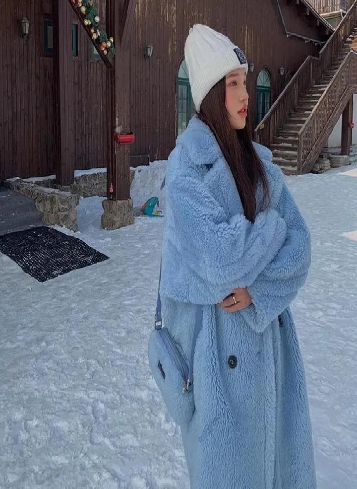 Long Teddy Bear Jacket Coat Women Winter Thick Warm Oversized Chunky Outerwear Overcoat Women Faux Lambswool Fur Coats