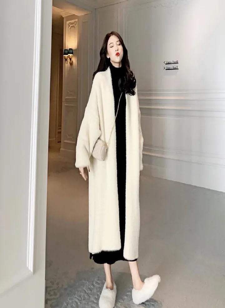 Women Solid Faux Fur Coat Lady Thick Outwear Winter Warm Long Coat Female Elegant Green Overcoat