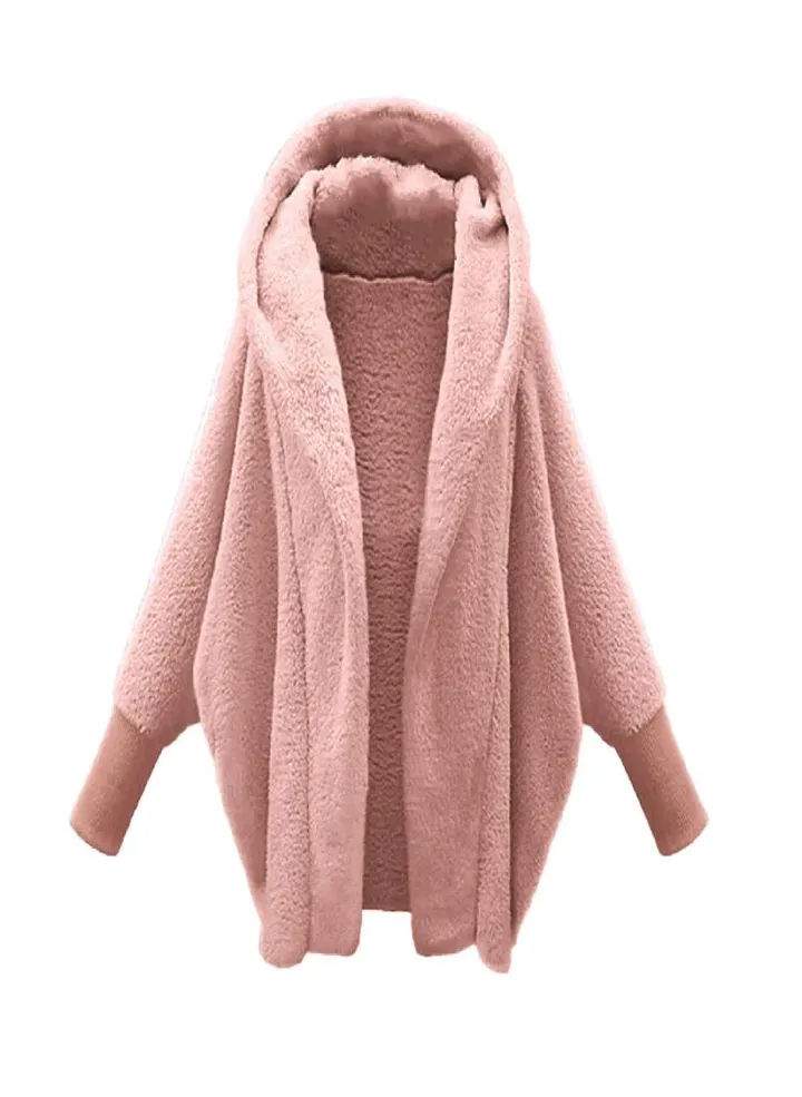 Women's Autumn/Winter Fashion Solid Colour Long Sleeve Plush Warm Hooded Jacket