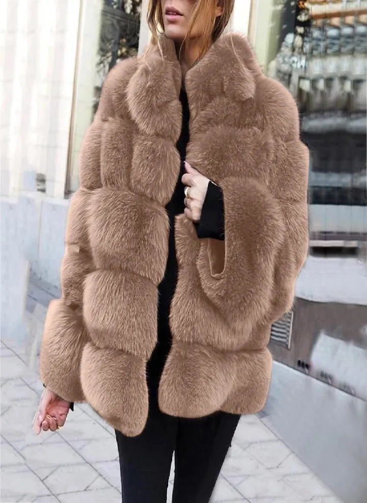 Women Plus Size Short Faux Coat Warm Furry FauxLong Jacket Sleeve Outerwear