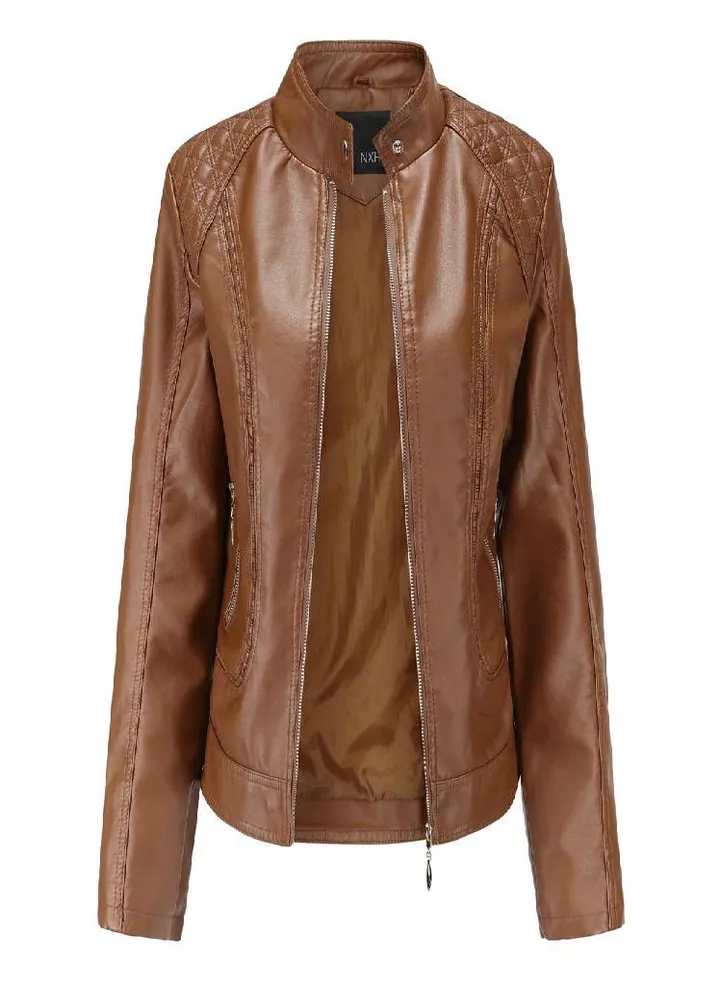 Winter Warm Women Short Coat Leather Jacket Zipper Tops Overcoat Outwear