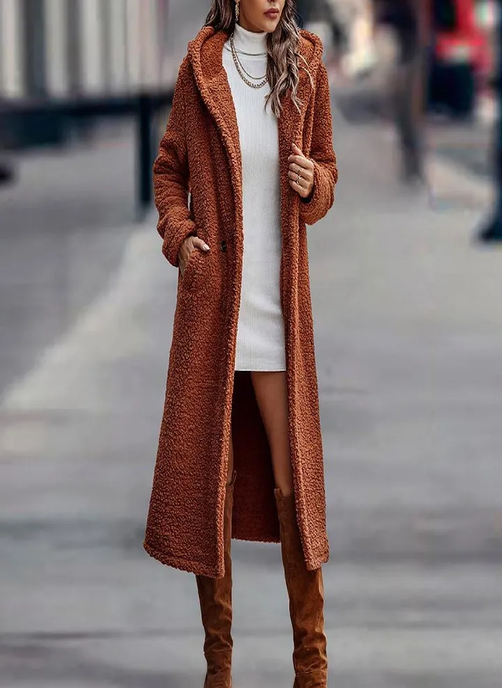 Women's Long Autumn And Winter Solid Color Long-Sleeved Woolen Women's Coat