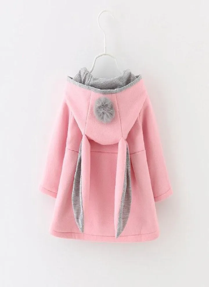Girls Cute Cartoon Rabbit Ear Hooded Jacket Winter Long Sleeve Warm Kids Coat