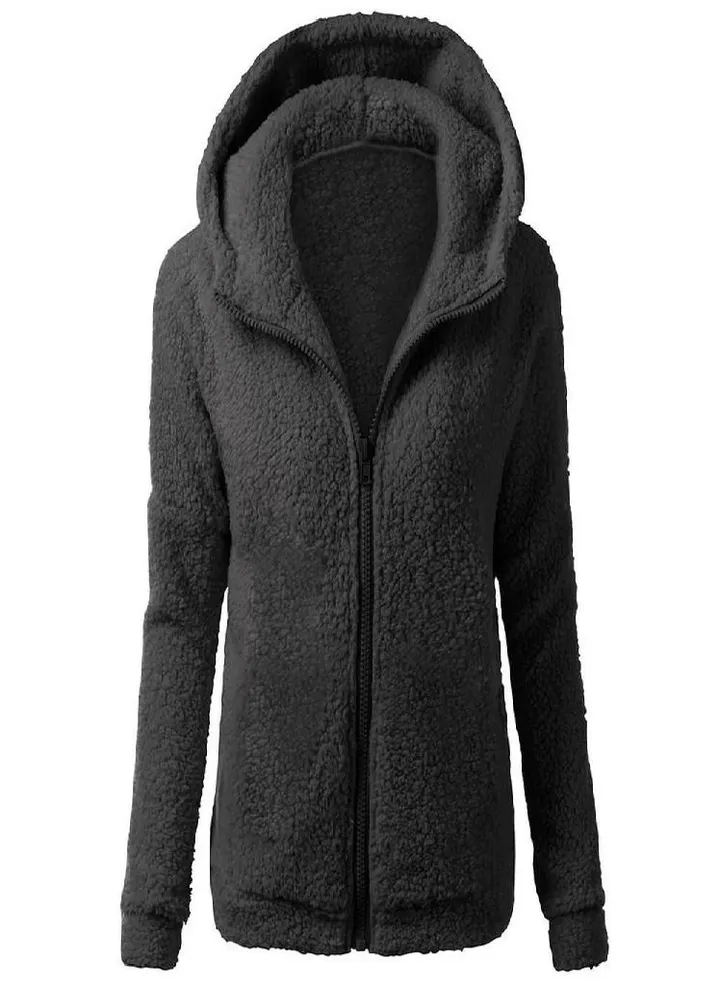 Women Hooded Sweater Coat Winter Warm Wool Zipper Coat Cotton Coat Outwear
