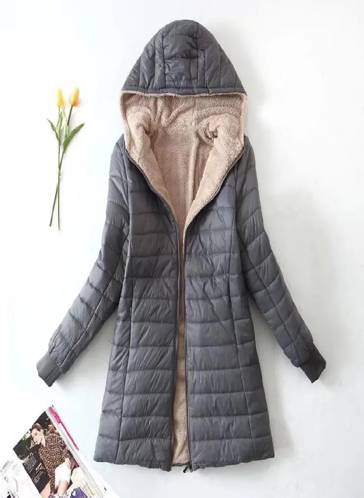 Autumn and Winter New European and American Lamb Fleece Mid Length Warm Hooded Cotton Coat Women's Top Plus Size Cotton Coat