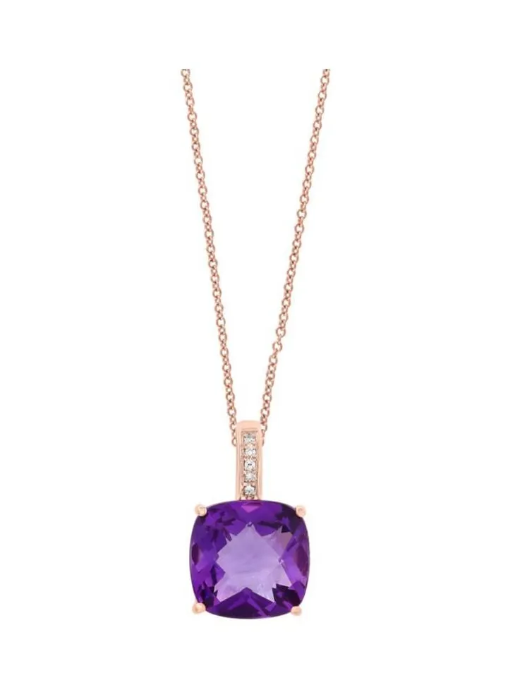 14K Rose Gold February Amethyst and Diamond Pendant Necklace for Women One Size
