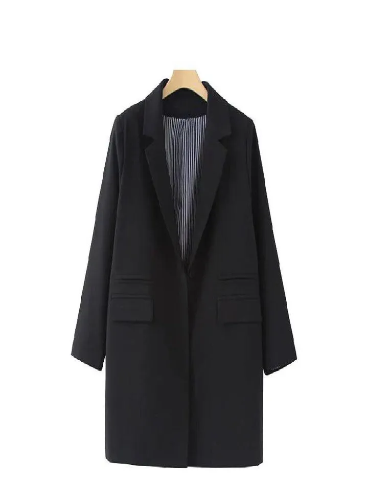 Spring Autumn Women Plus Size Long Jacket Double Pockets Long Jacket Coat Outwears Woman Fashion Blazer