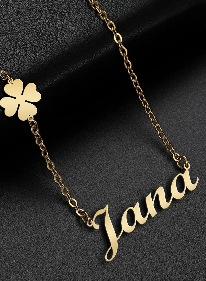 Women's necklace, clover flower pendant, chain with English name pendant, 925 silver, gold plated, Jana name