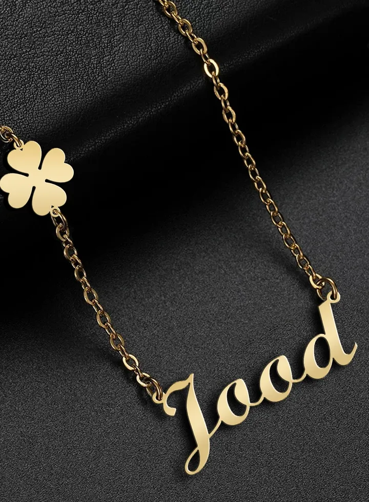 Women's necklace, clover flower pendant, chain with English name pendant, 925 silver, gold plated, Jood name