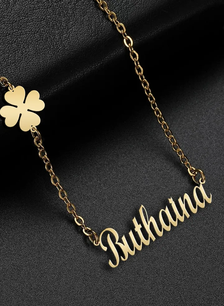 Womens necklace clover flower pendant chain with English name pendant 925 silver gold plated Buthaina name