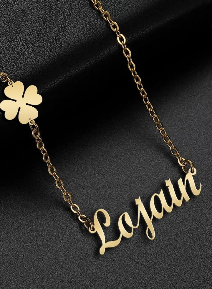 Womens necklace clover flower pendant chain with English name pendant 925 silver gold plated Lujaen name