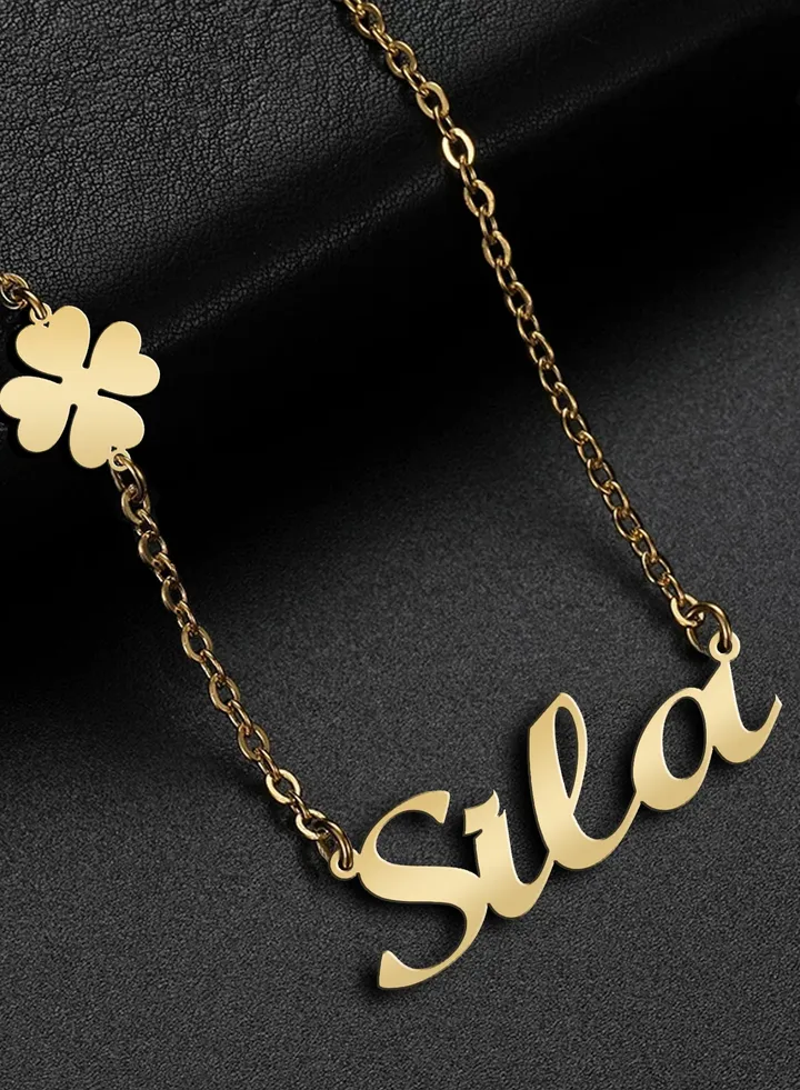 Womens necklace clover flower pendant chain with English name pendant 925 silver gold plated Sila name