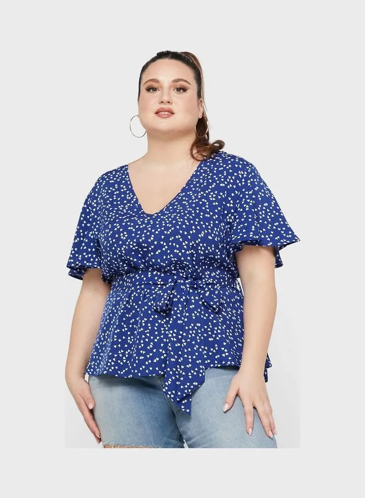 Ditsy Print Top Blue