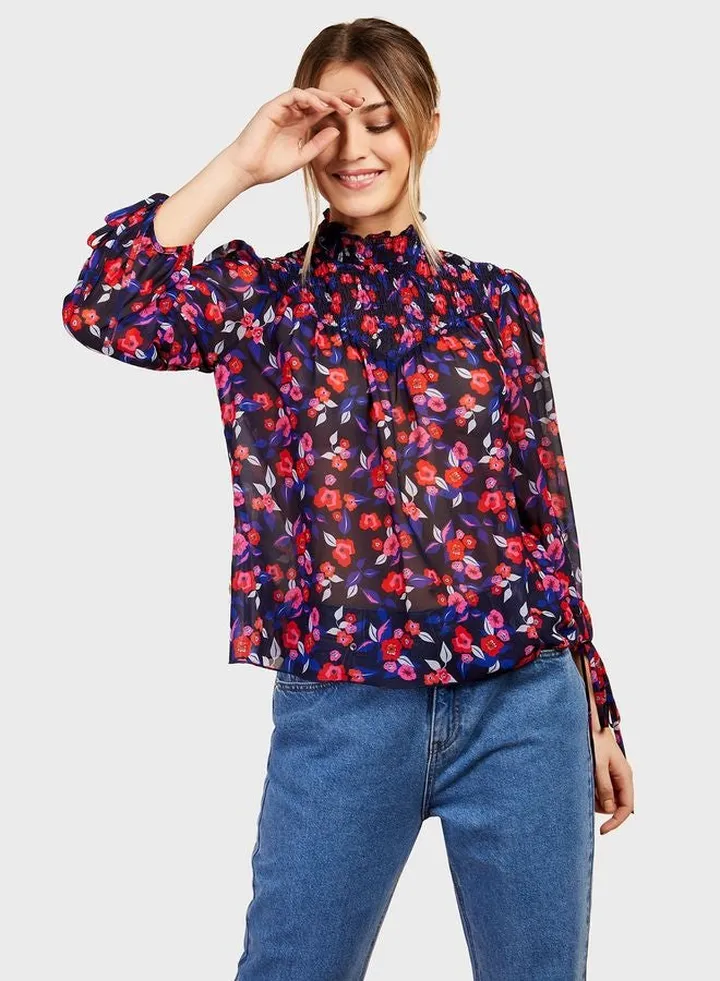 Balloon Sleeve Floral Top