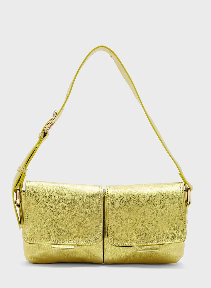 Lara Metallic Flap Over Satchel