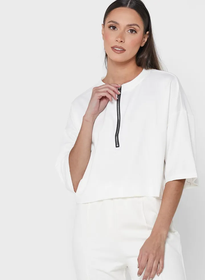 Zipper Neck Crop Top